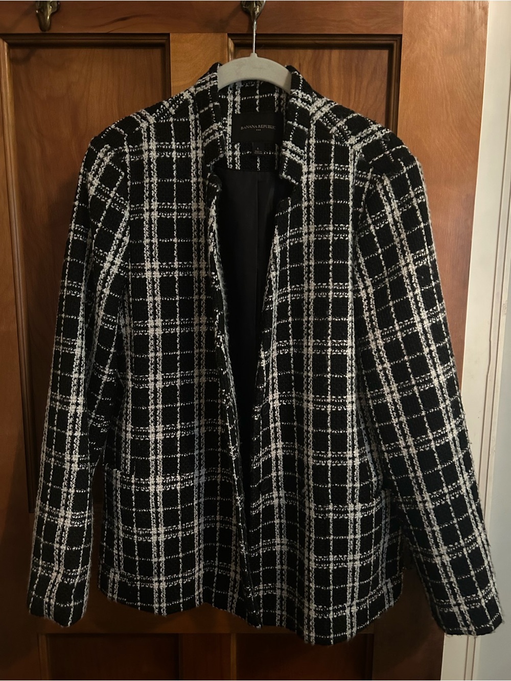 Banana Republic Black and White Plaid Tweed Jacket